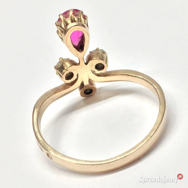 Złoty PIERŚCIONEK 585 14K Art Dco RUBIN i mazowieckie Warszawa sprzedam