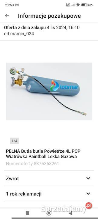 PEŁNA BUTLA POWIETRZE PC Paintball 4l 200 BAR