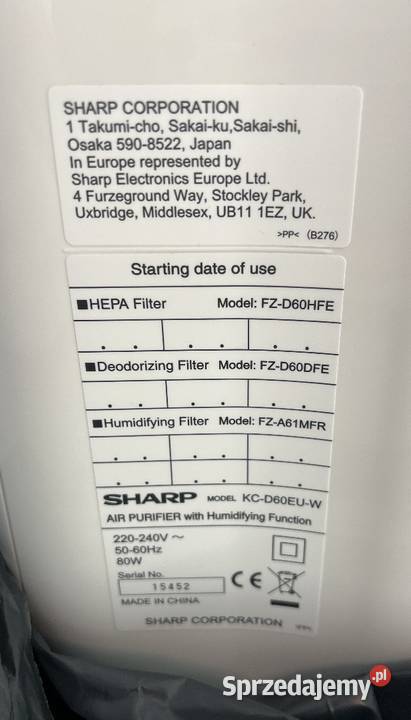 Sharp KCD60EUW oczyszczacz powietrza z Warszawa