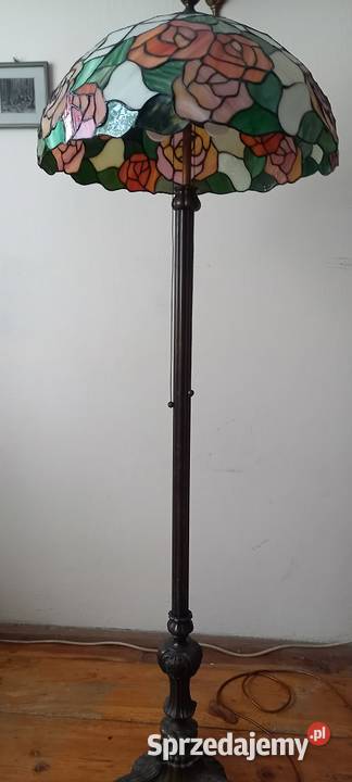 Stara mosiężna lampa podłogowa klosz witraż w Skierniewice