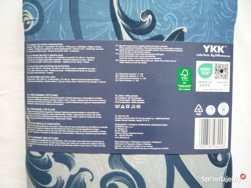 Smukee nowa granatowa szara pościel satynowa