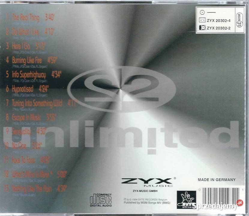 CD 2 Unlimited Real Things 1994 ZYX Music mazowieckie Brwinów