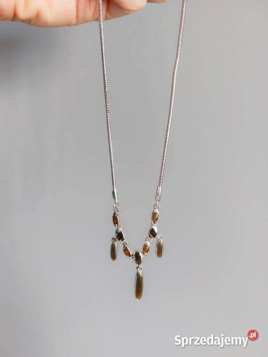 naszyjnik z bursztynami łańcuszek wisiorek Poznań