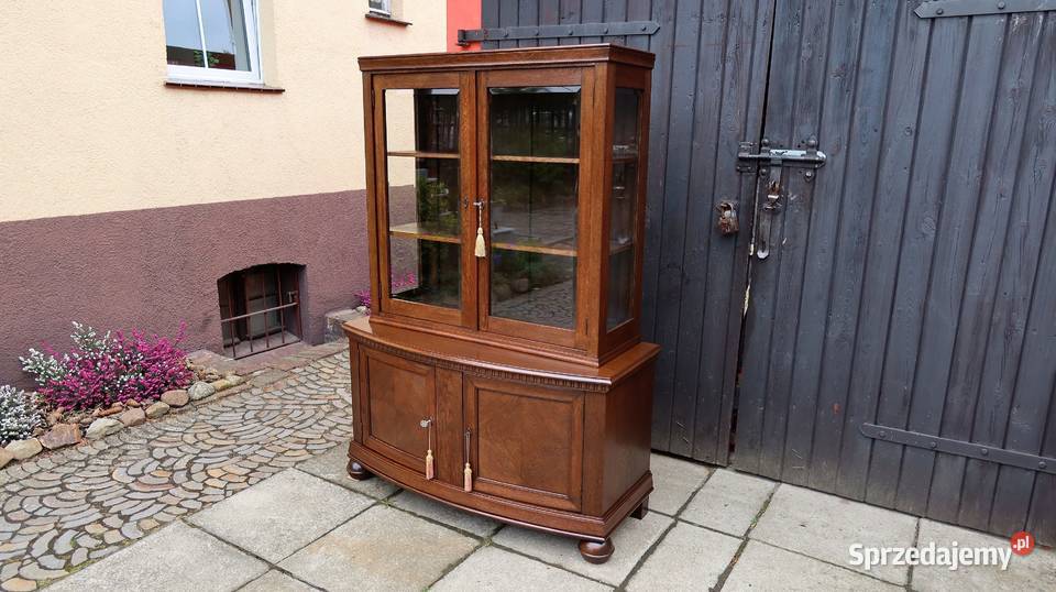 Wspaniała Unikatowa Witryna Serwantka Dąb 1920 Ziębice