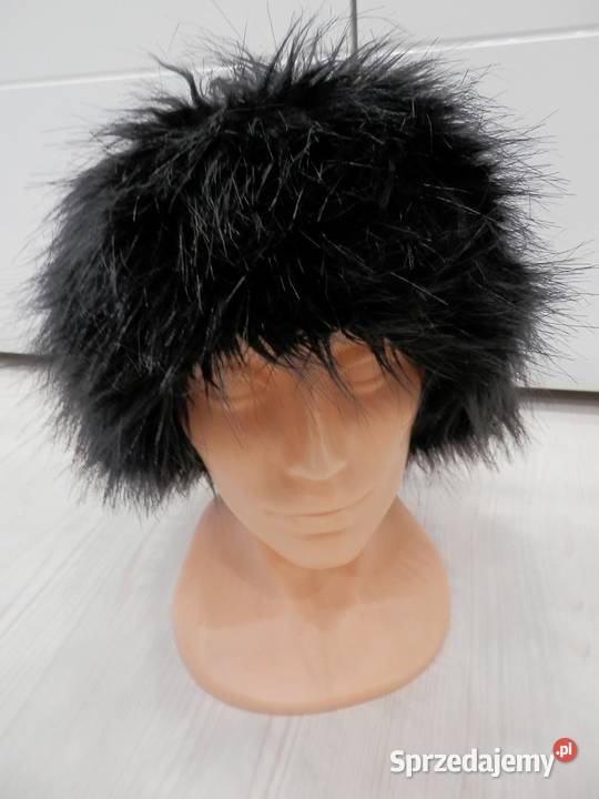 Opaska na Uszy Czarna Zimowa Futrzana Sztuczne Łomża