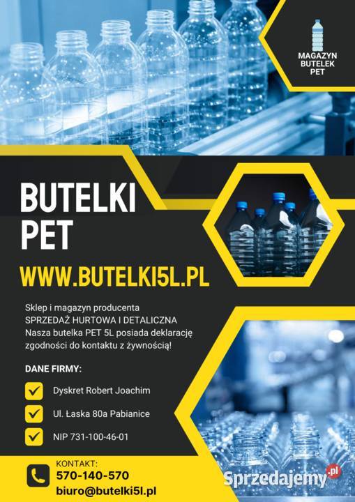 Butelka Spożywcza 5L Bańka PET nakrętka uchwyt Pabianice sprzedam