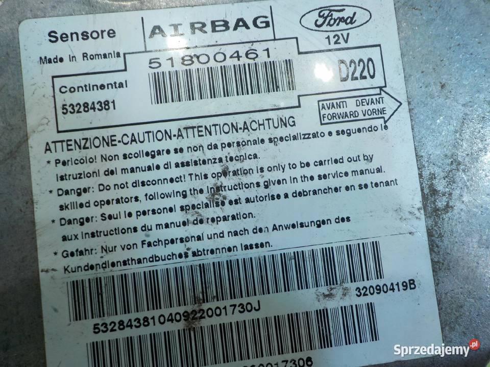 FORD KA MK2 II 12 B 09r 3D modul sensor AIRBAG Wyposażenie elektryczne Układ elektryczny, zapłon Suków