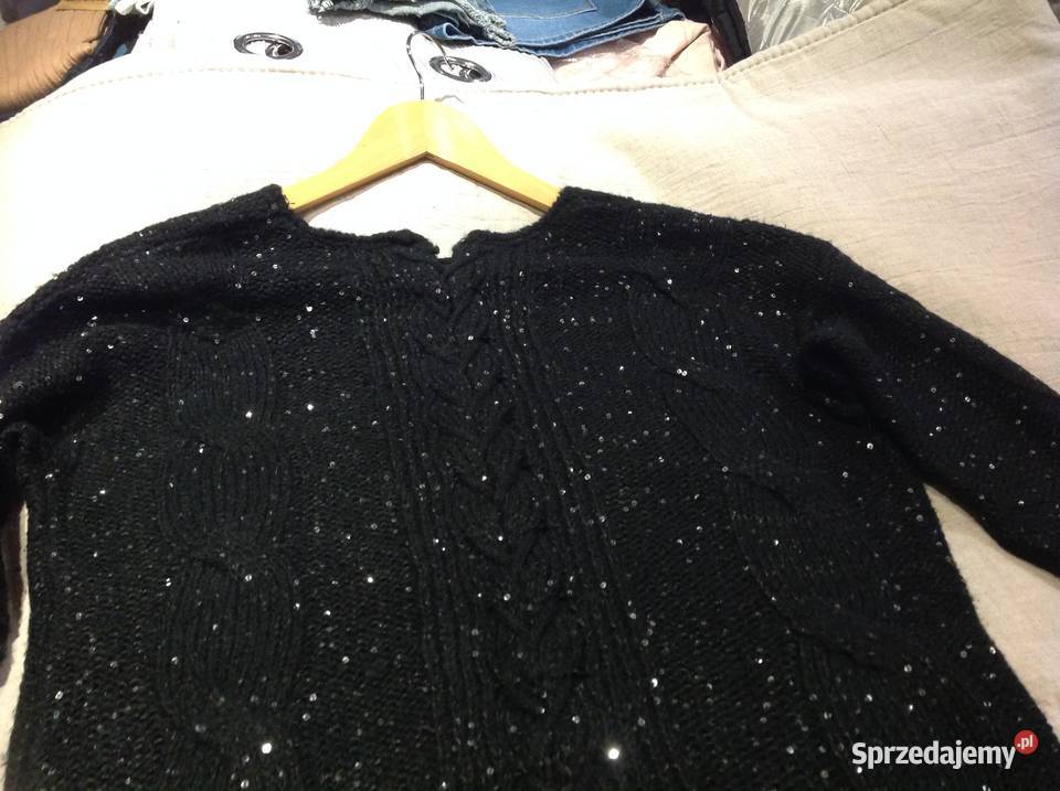 Czarny Sweter Damski rizm ML Moher Wiązany Nowa Sól