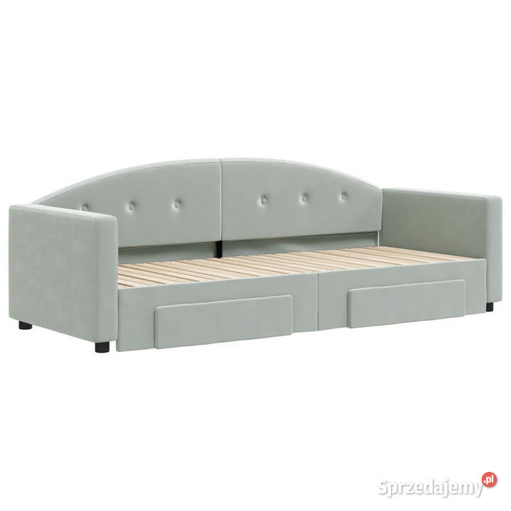 Sofa rozsuwana z szufladami jasnoszara aksamit sprzedam