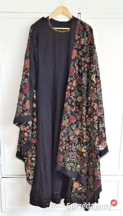 Nowa czarna suknia S 36 M 38 szyfon haft maxi Szczecin