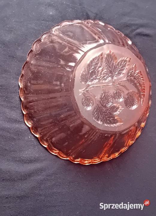 Rozalinowa miska art deco wzór Poziomki Porcelana i szkło Koźminek sprzedam