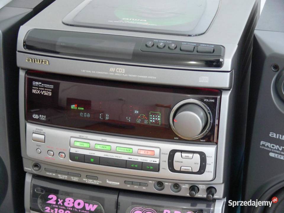 Wieża Aiwa 510 wat kolumny AUX CD radio Karaoke Jasło