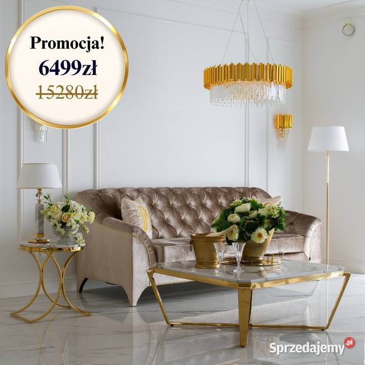 Luksusowa Sofa PRADA 3os Pikowana Złota Kanapa mazowieckie Warszawa