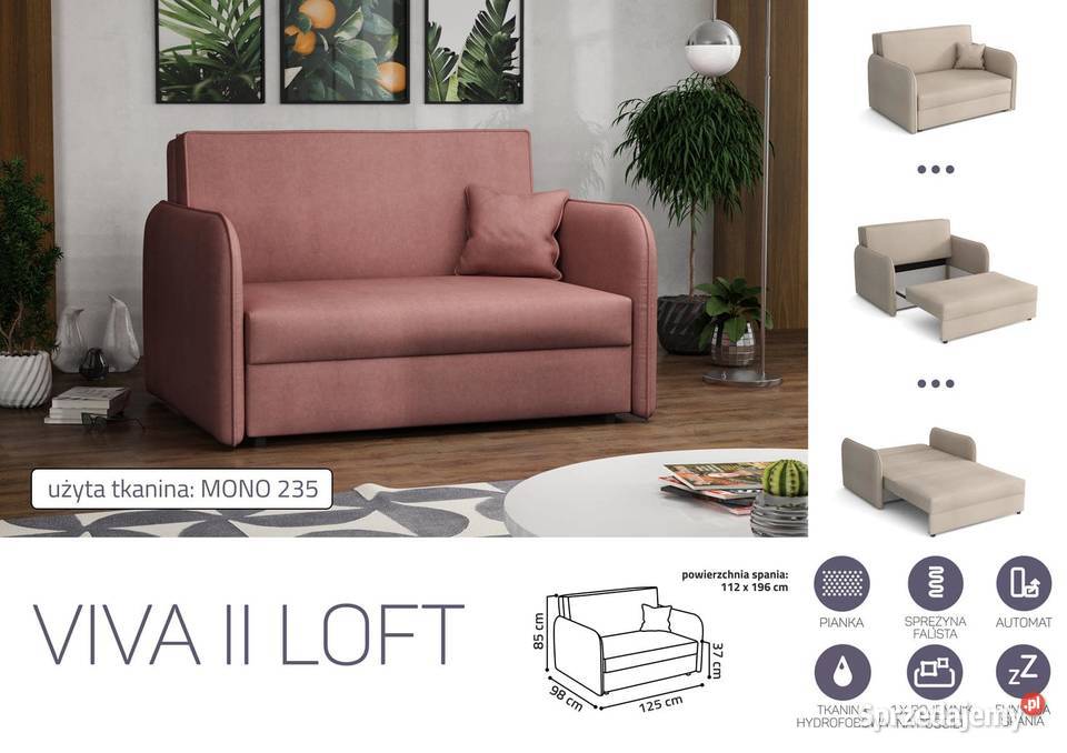 SofaKanapa Viva II Loft Darmowa dostawa 100cm Wieruszów