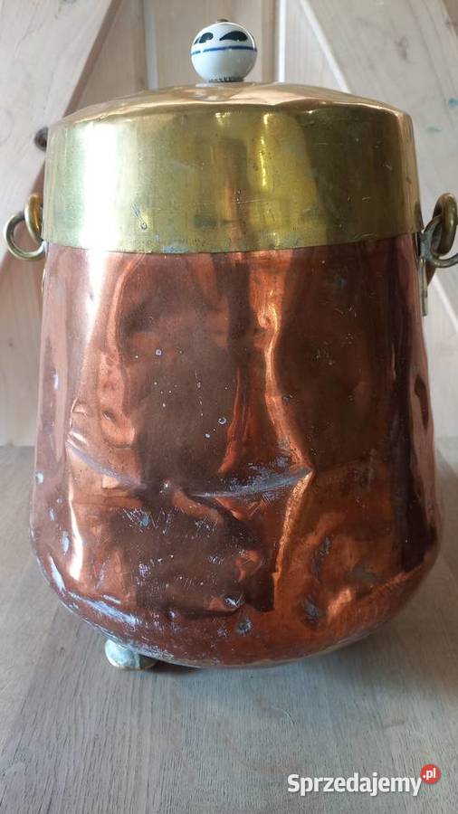 Miedziany pojemnik wiadro z przykrywką z
