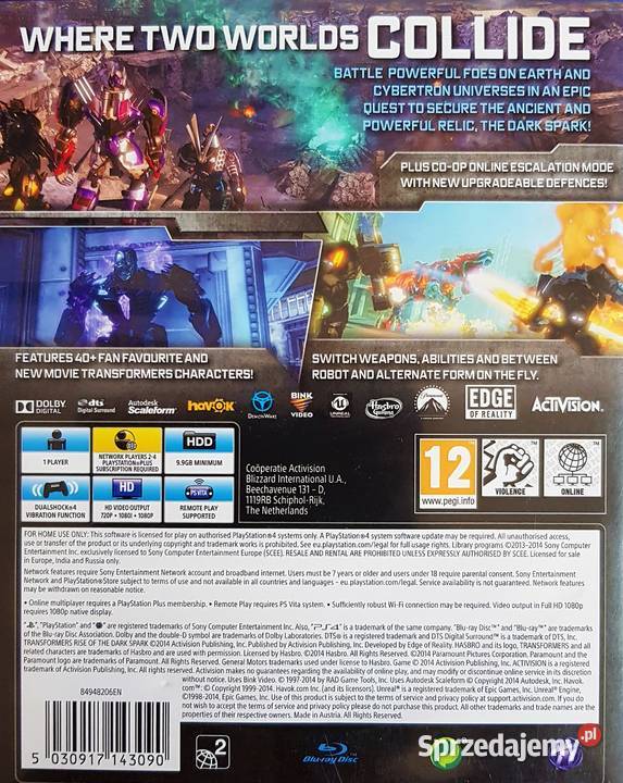 TRANSFORMERS RISE OF THE DARK SPARK PLAYSTATION Kraków