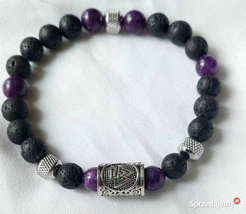 Bransoletka kamień naturalny Ametyst Lawa stal śląskie