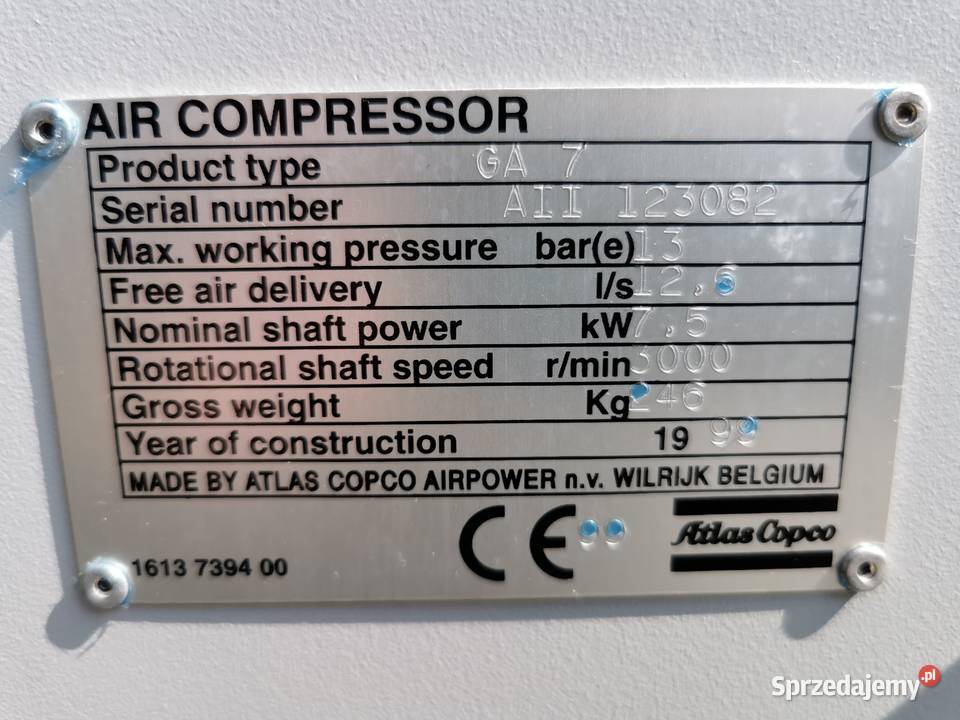Kompresor 75kw 1000lmin ATLAS COPCO GA7FF 13 bar