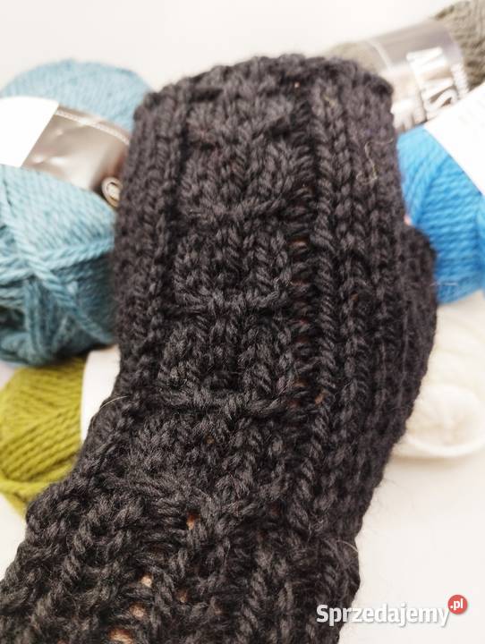 Czarne mitenki rękawiczki 100 wełna handmade Dodatki Olsztyn