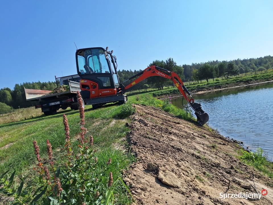 Minikoparka z wywrotka Wykopy, roboty ziemne podlaskie usługi budowlane