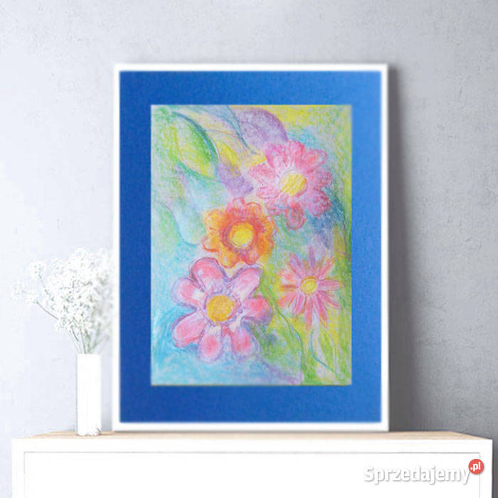 kwiaty rysunek 30x40 kolorowy obraz z kwiatkami Kraków sprzedam