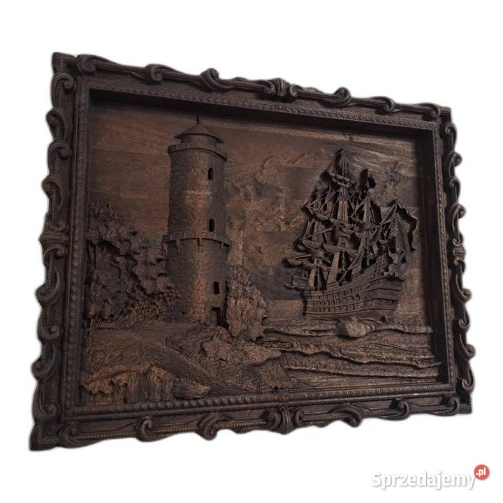 Rzeźba Latarnia i statek klasyczna płaskorzeźba Malechowo