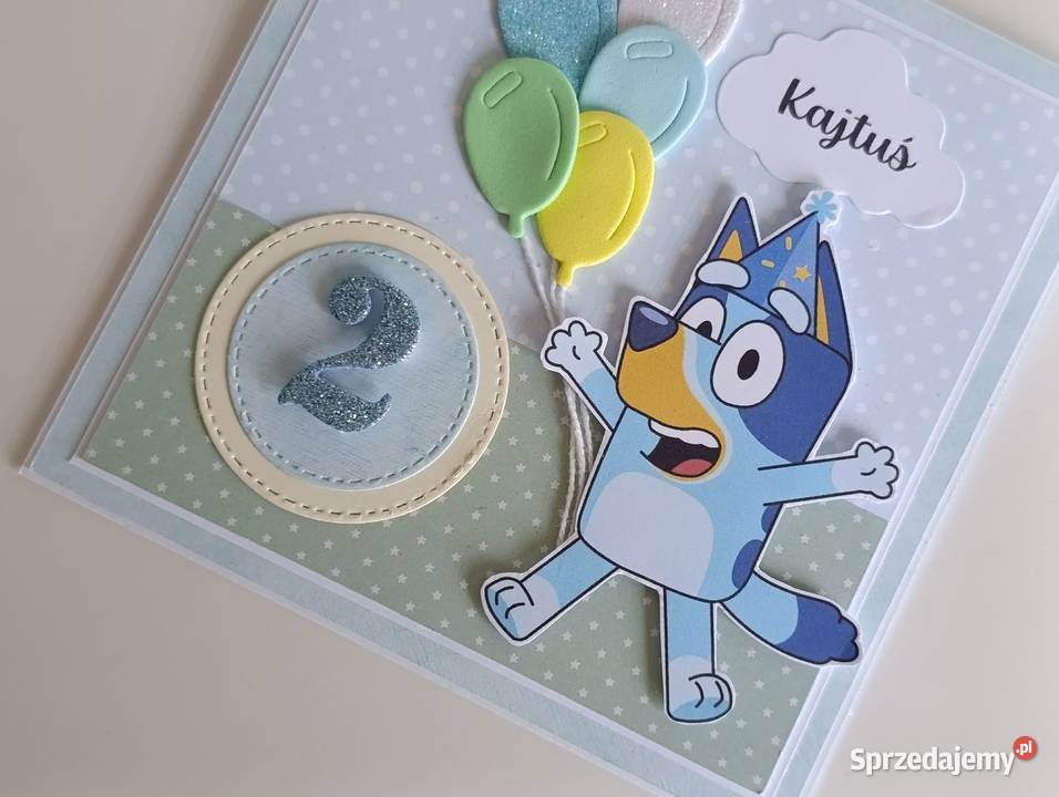 Kartka urodzinowa urodziny ręcznie robiona Bluey Łódź
