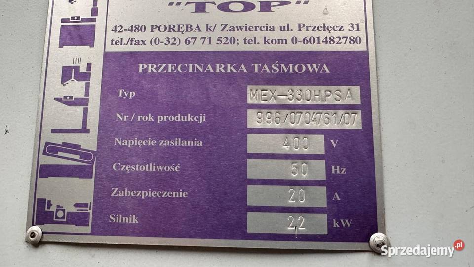 Piła taśmowa Top PORĘBA MEX330HPSA Tarnowskie Góry