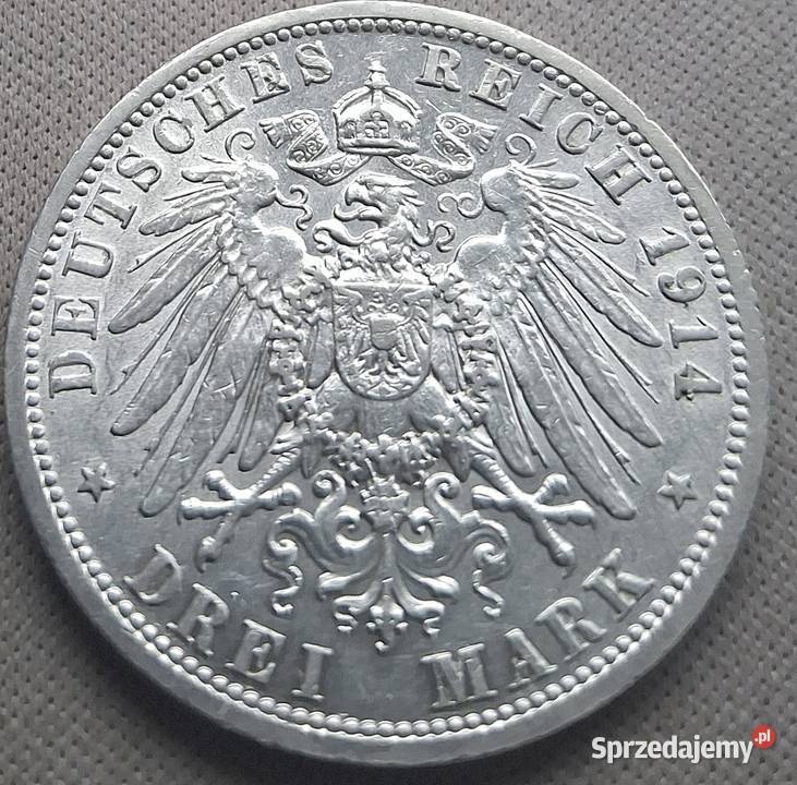 NIEMCY PRUSY WILHELM 3 MARKI 1914 rAW MUNDURZE Legionowo