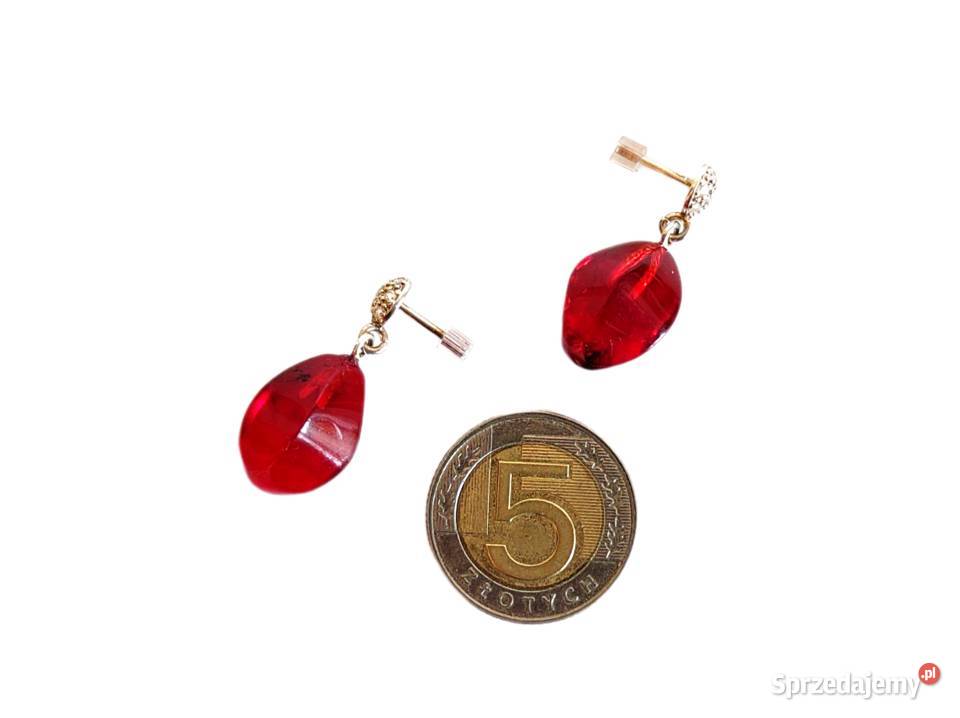 7566 CzerwonoMalinowe Bursztynowe Kolczyki opolskie Kędzierzyn-Koźle sprzedam