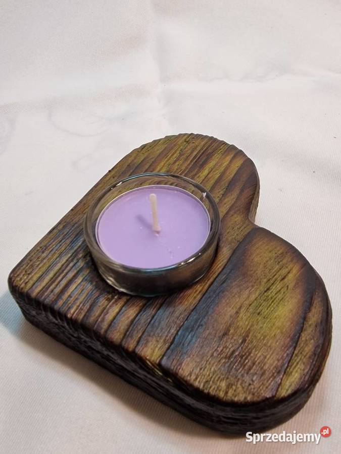 Świecznik drewniany serce mchowy na tealight