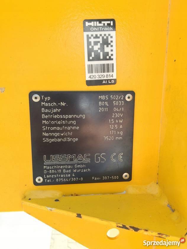 Piła przecinarka taśmowa LISSMAC MBS 502 r 2011 Poznań sprzedam