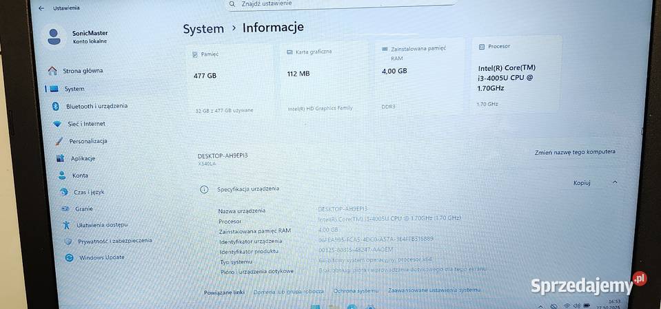 Sprzedam używany laptop Asus Wołomin