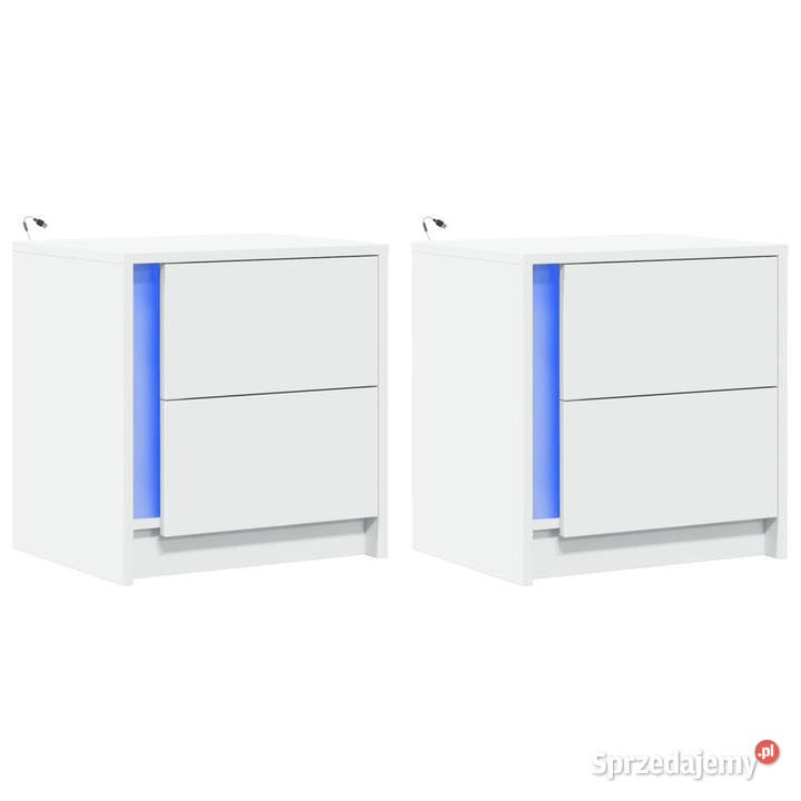 Szafki nocne z LED 2 białe materiał mazowieckie Warszawa