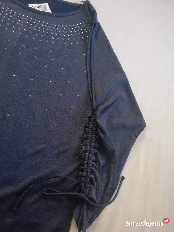 Mieniąca bluzka wiskozowa z dżetami łódka granat 3/4 mazowieckie Warszawa