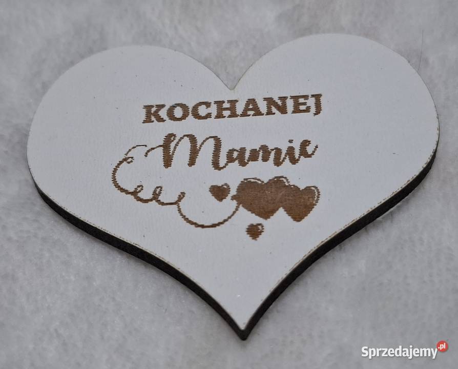 Drewniane serduszko 3mm Kochanej Mamie białe 5x6 Czeladź