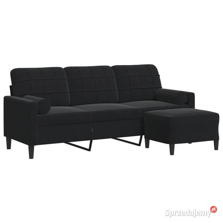 3osobowa sofa z podnóżkiem czarna 180 aksamit Sofy i kanapy Warszawa