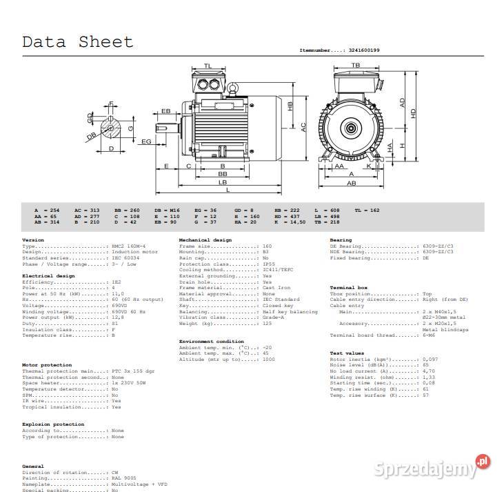 Silnik elektryczny HMC2 160M4 15kWS2 B35 690VD60 sprzedam