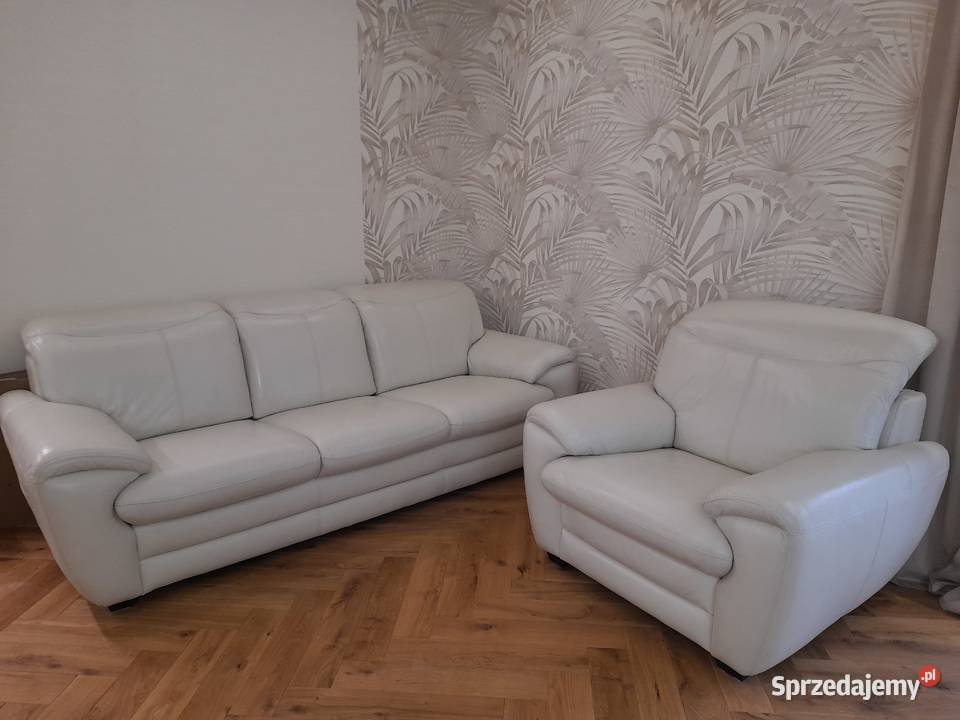Kanapa skóra naturalna 3 osobowa biała 230cm małopolskie Kraków sprzedam