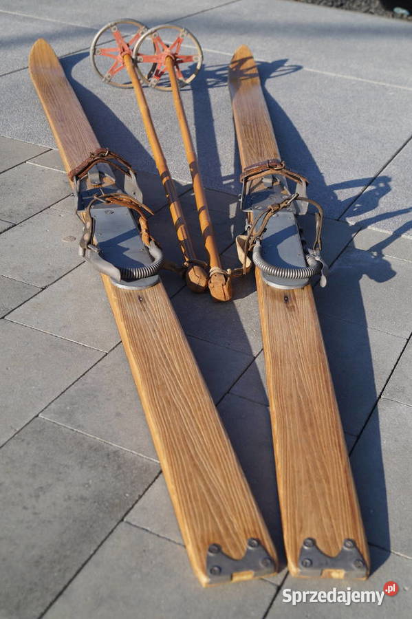 Stare narty jesionowe 185 z kijkami Pruchnik