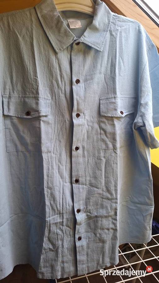Męska lniana koszula blue casual henley krótki Legionowo