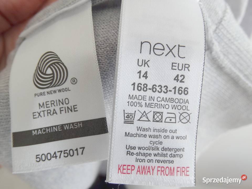 Sweter Wełniany 100 Wełna Merino Fine Jasnoszary długi Łomża sprzedam