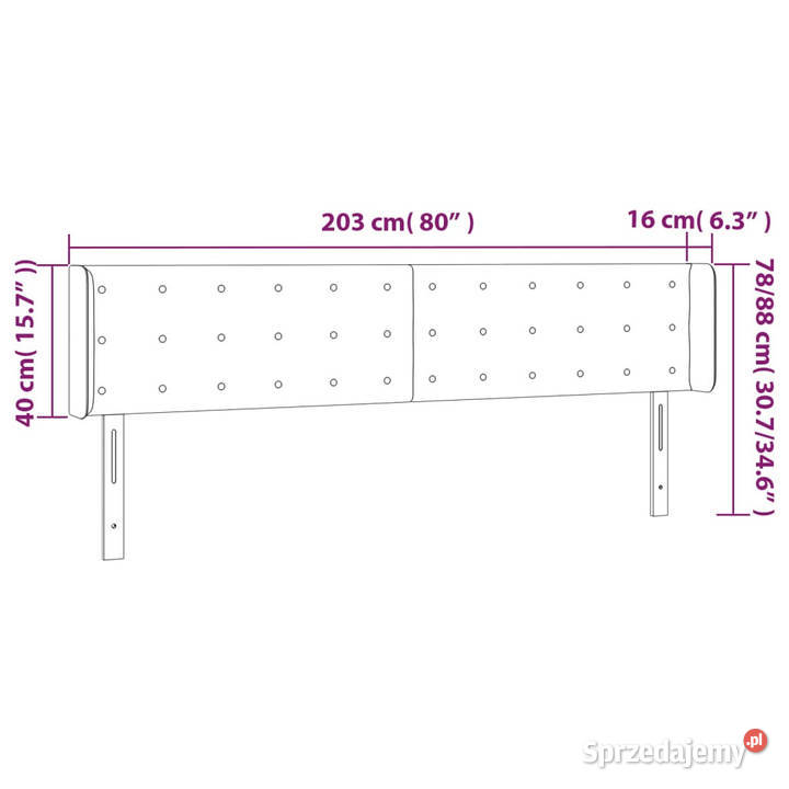 Zagłówek do łóżka z LED ciemnoszary 203x16x7888