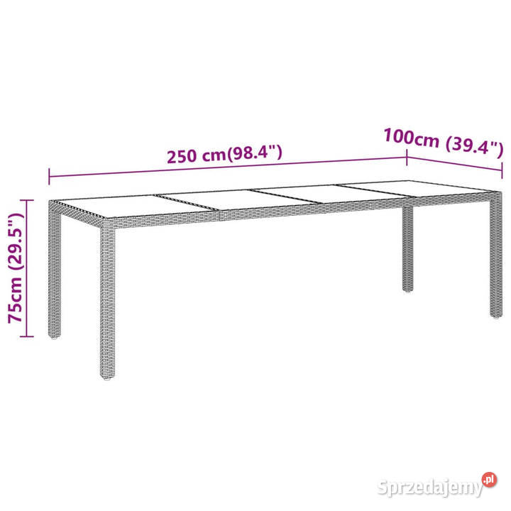 Stół ogrodowy 250x100x75 szkło i rattan PE szary Warszawa