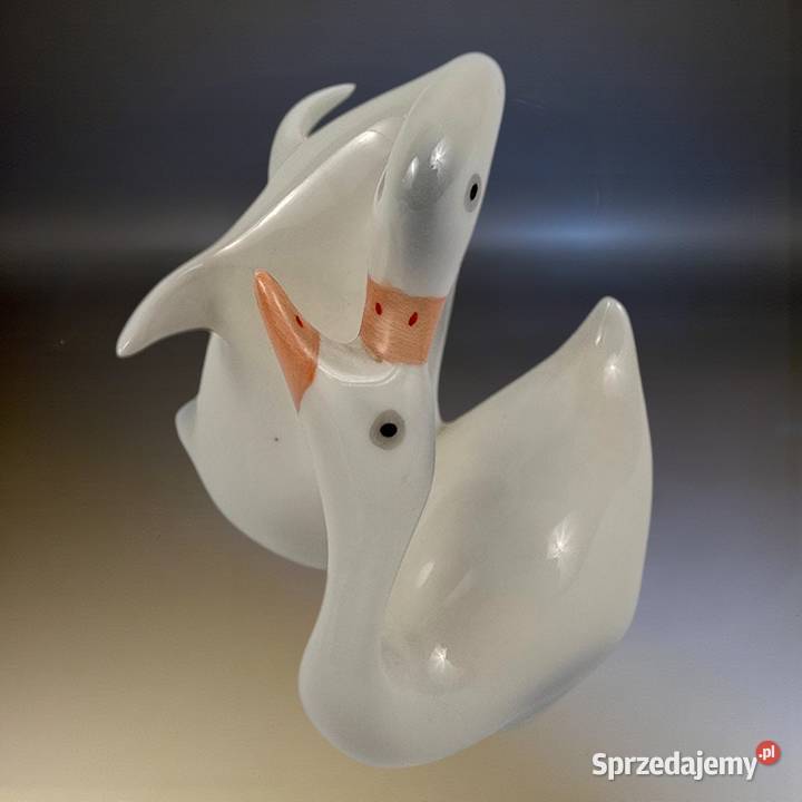 Wyprzedaż Para gęsi porcelana Hollohaza Węgry Bronisze