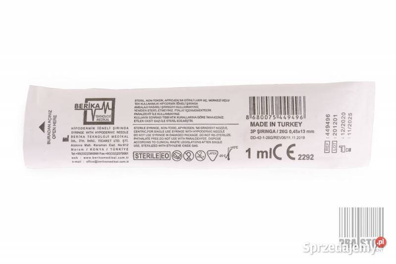 Strzykawka insulinowa z igłą BERIKA 1 ml 26G Pozostałe Leszno sprzedam