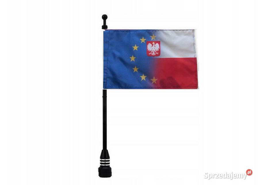 Maszt motocyklowy czarny z flagąPolska i Unia