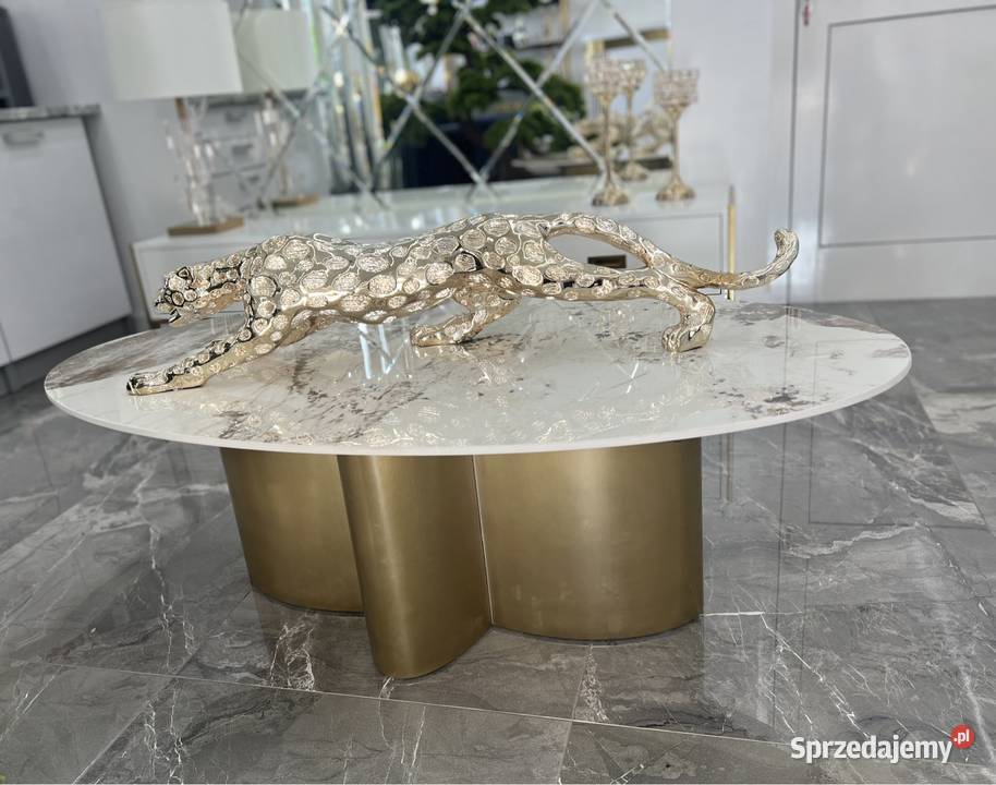 Złoty stolik kawowy Premium z kamiennym blatem