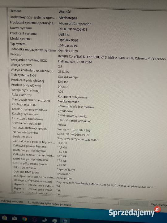 DELL optiplex 9020 intel core I74770 SSD Dell Rymanów