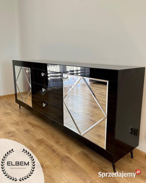 Komoda szklana czarna lustrzane romby Glamour 40cm mazowieckie sprzedam